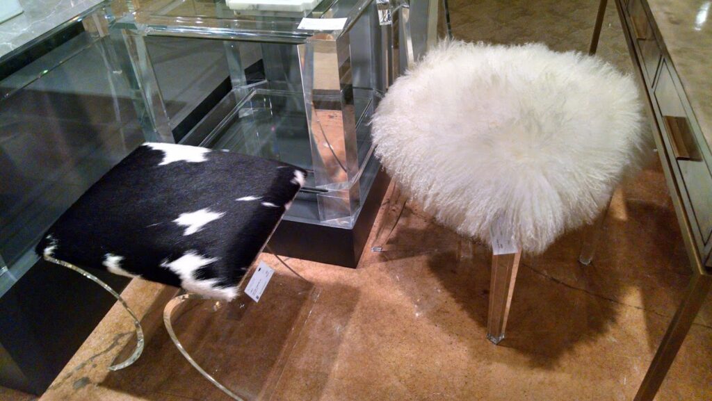 Interlude acrylic and fur stools