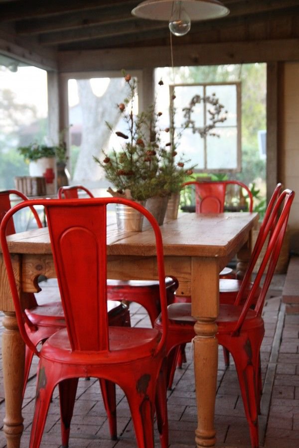Red painted porch chairs