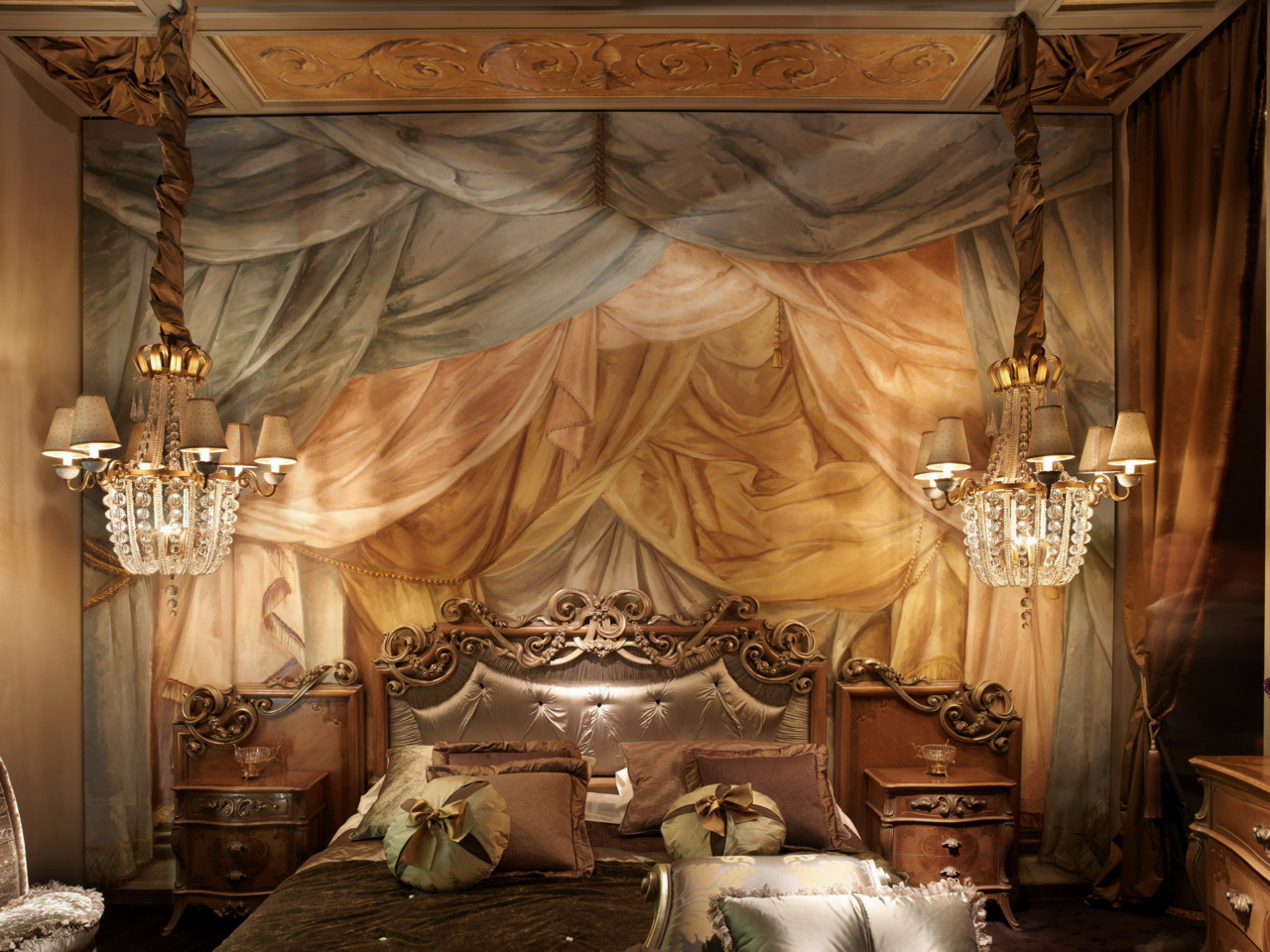 Artist Mariani Affreschi trompe l'oeil bed curtains