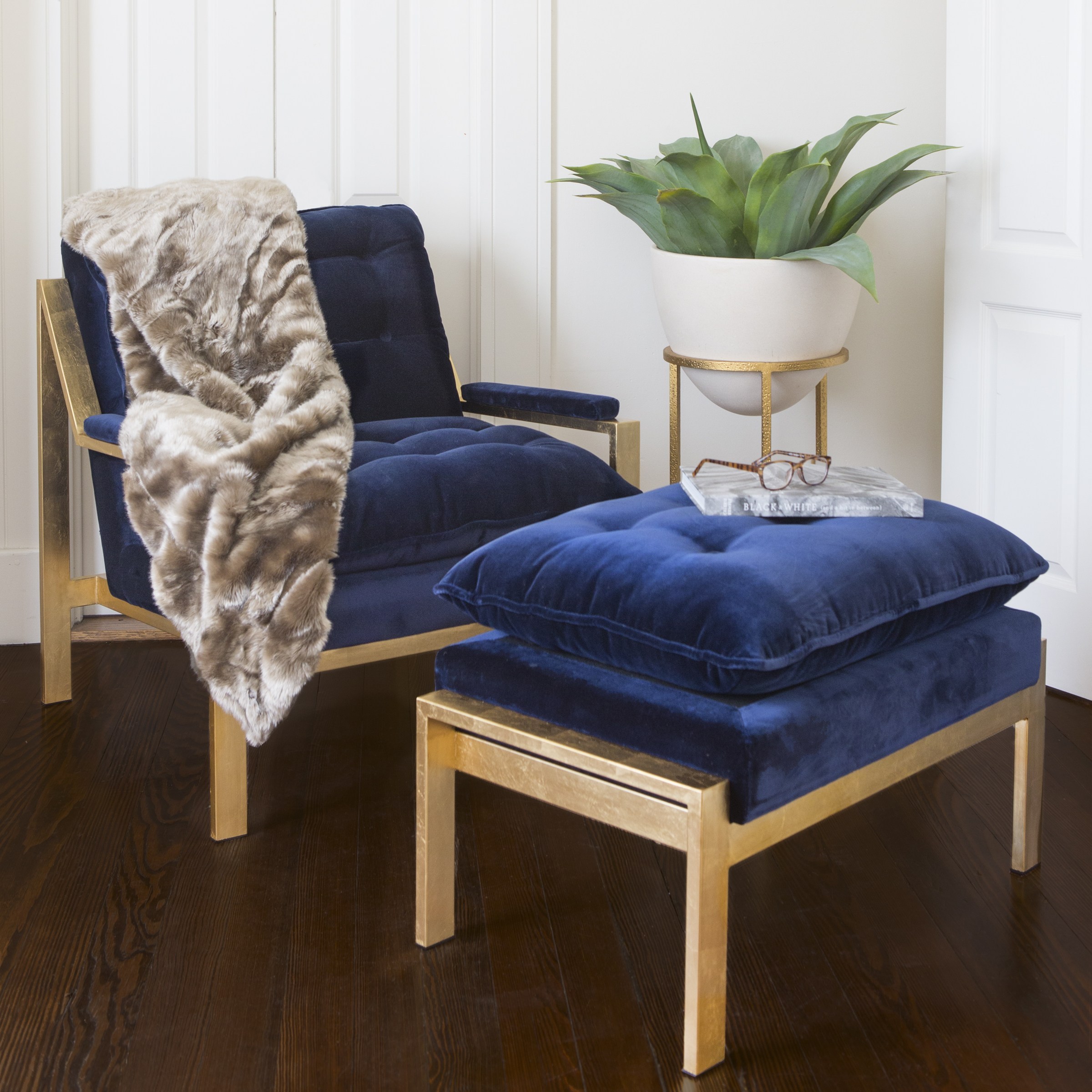 Worlds Away Cameron arm chair with navy velvet