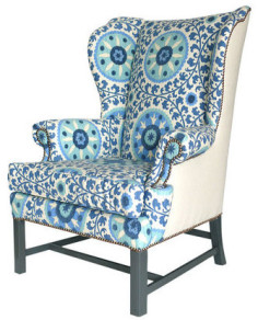 Print fabric wing chair