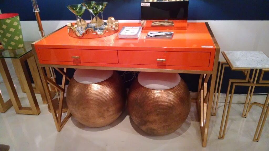 Worlds Away orange lacquer desk