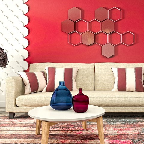 Red accent wall in living room