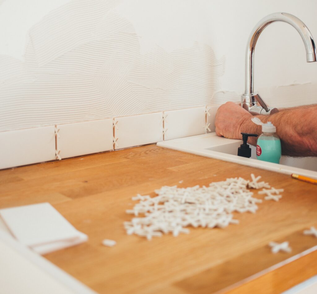 Kitchen tile backsplash installation