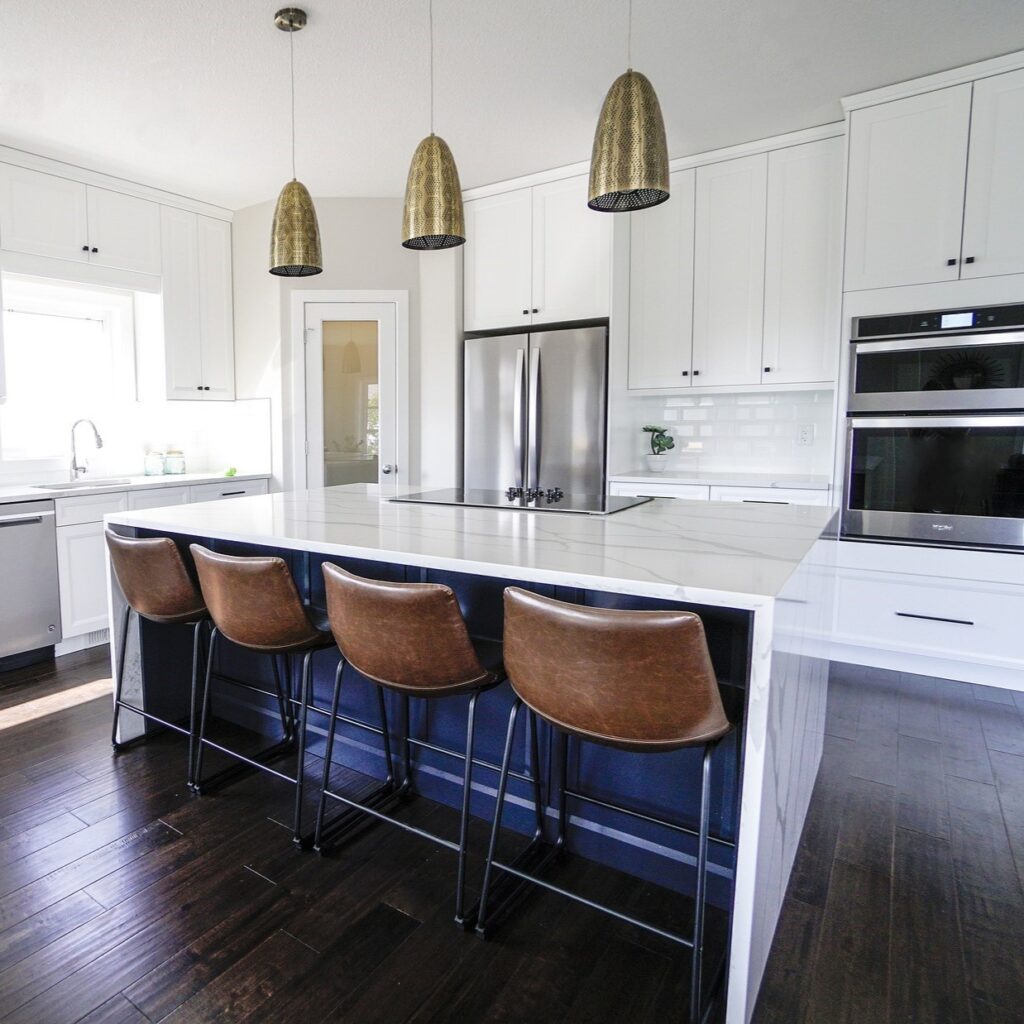 Waterfall kitchen island renovation